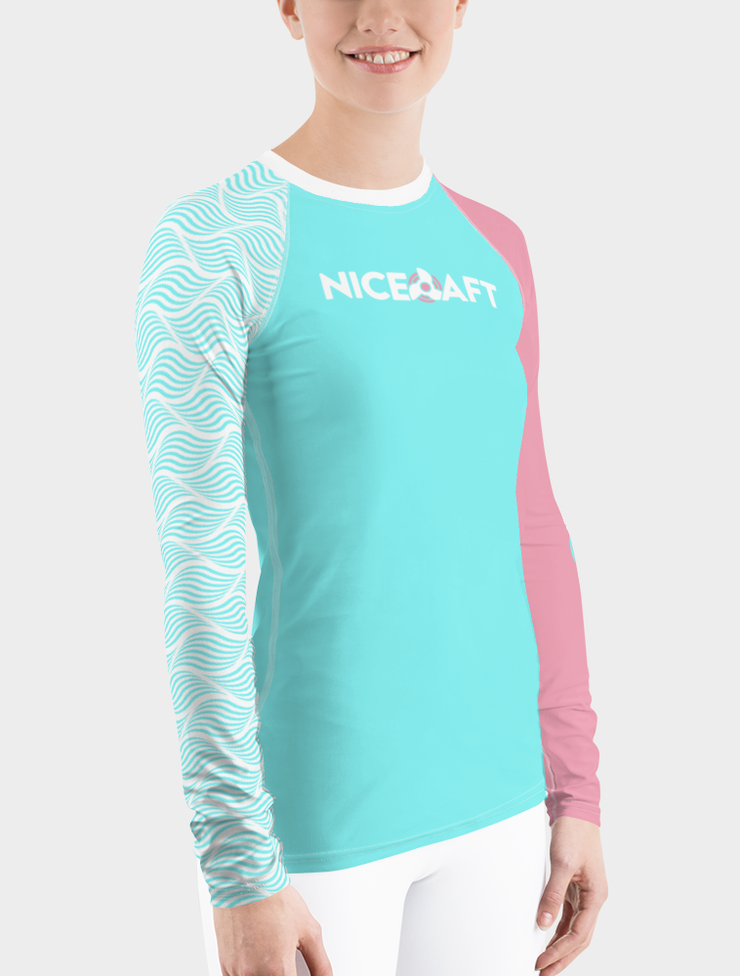 UV Rash Guard Shirt | Women's Teal Waves Rash Guard - Nice Aft